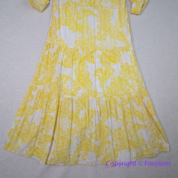 New! Chico's Tiered Paisley Maxi Dress yellow, Chico size 0, US size S/4 - Picture 12 of 16